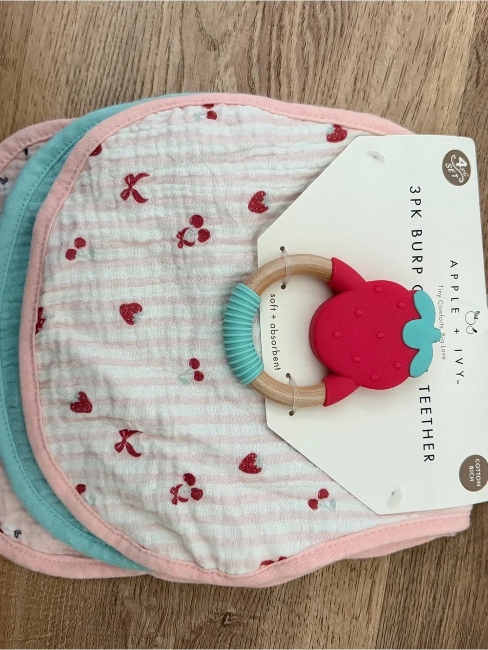 Burp Cloths with Strawberry Teether